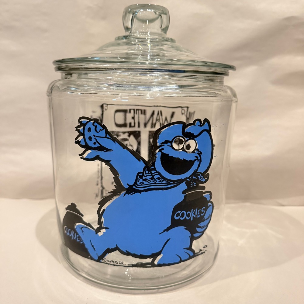 Cookie Monster Glass Cookie Jar Wanted Great Cookie Thief Sesame Street Muppets